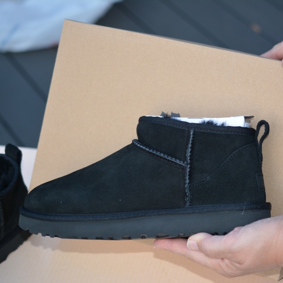 UGG Shoes - UGG Classic Ultra Mini Sheepskin Suede Boots Black Size 9